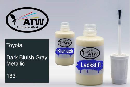 Toyota, Dark Bluish Gray Metallic, 183: 20ml Lackstift + 20ml Klarlack - Set, von ATW Autoteile West.